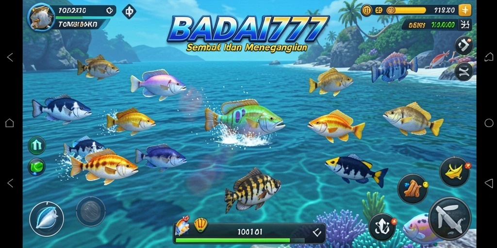 Screenshot menampilkan aksi seru menembak ikan di BADAI777.