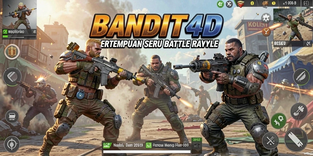 Tampilan seru dalam gameplay Battle Royale BANDIT4D dengan pertempuran intens.