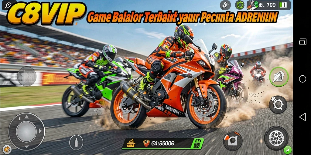 Screenshot menunjukkan balapan motor yang mendebarkan di lintasan.