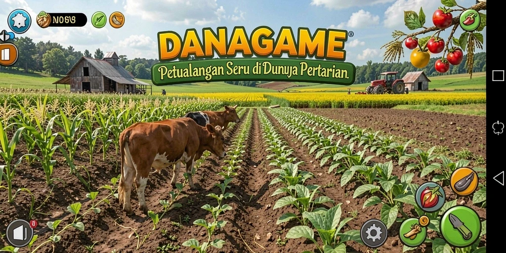 Screenshot gameplay <strong>DANAGAME</strong> menampilkan aktivitas bertani yang menyenangkan.