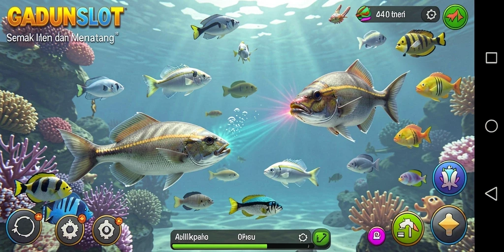 Screenshot GADUNSLOT menampilkan momen menembak ikan yang seru dan mengasyikkan.