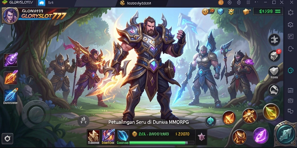 Screenshot gameplay GLORYSLOT777 menunjukkan pertarungan seru dan dunia yang luas.