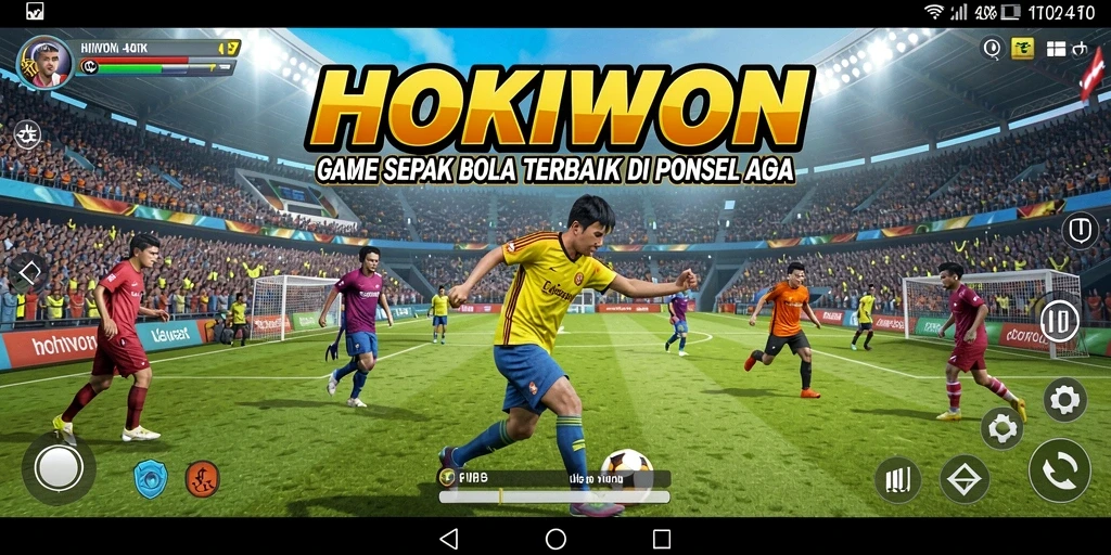 Tampilan aksi seru dalam HOKIWON saat pertandingan sepak bola.