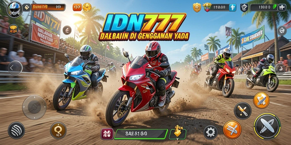 Screenshot gameplay IDN777 dengan aksi balapan motor yang menegangkan.