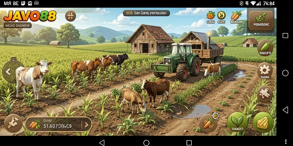 Tampilan gameplay seru dari JAVO88 yang menggambarkan pertanian.