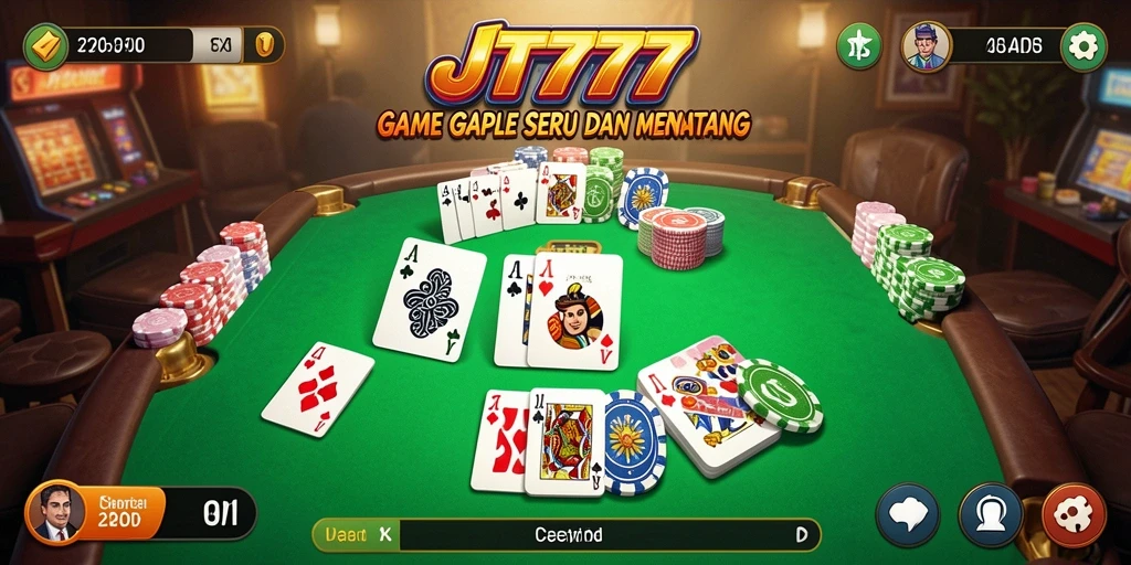 Screenshot JT777 menampilkan gameplay Gaple yang seru dan interaktif.