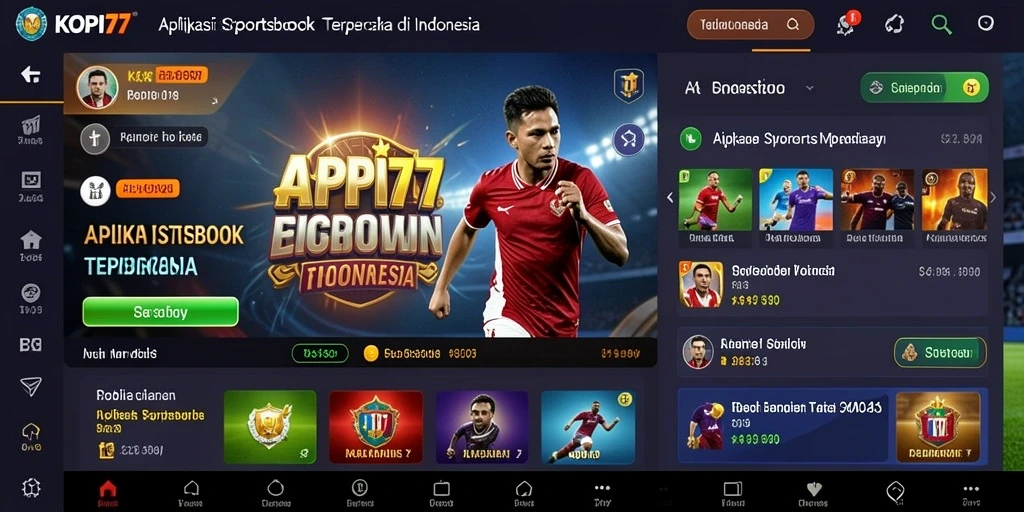 Screenshot KOPI77 menampilkan antarmuka pengguna aplikasi Sportsbook.