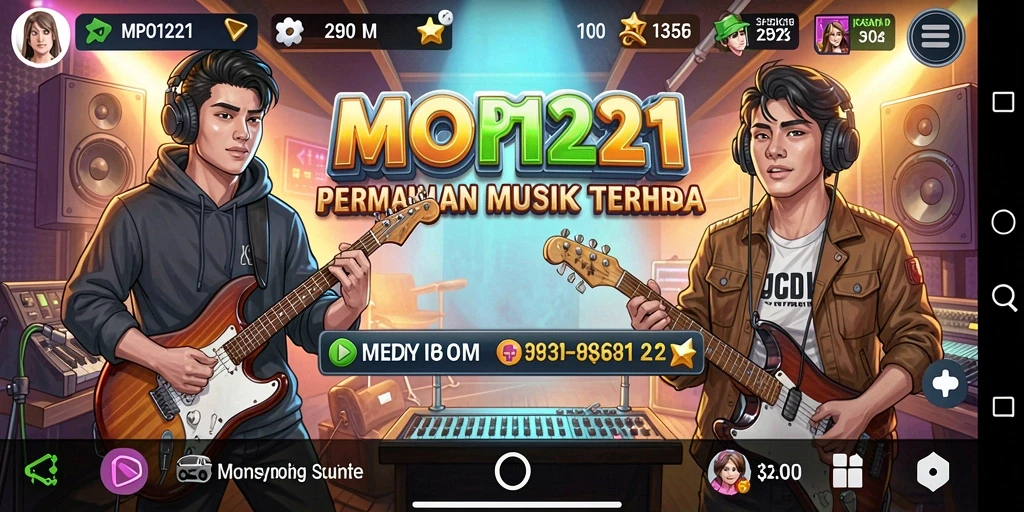 Screenshot utama MPO1221 menampilkan gameplay musik yang menarik.