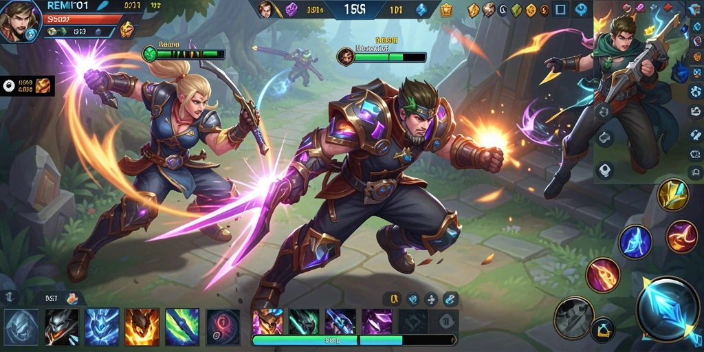 Screenshot menampilkan aksi seru dalam permainan MOBA REMI101.
