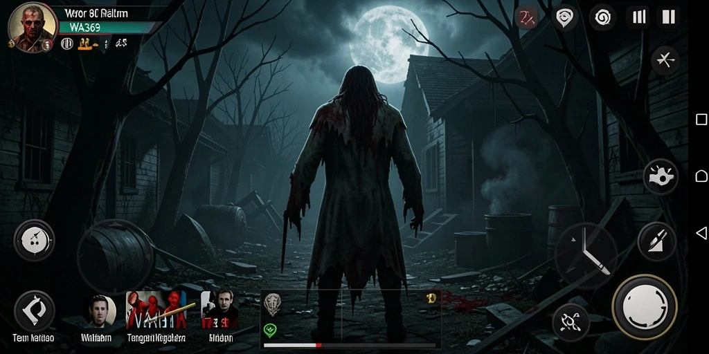 Tampilan gameplay WA369 dengan atmosfer mencekam dan makhluk menyeramkan.